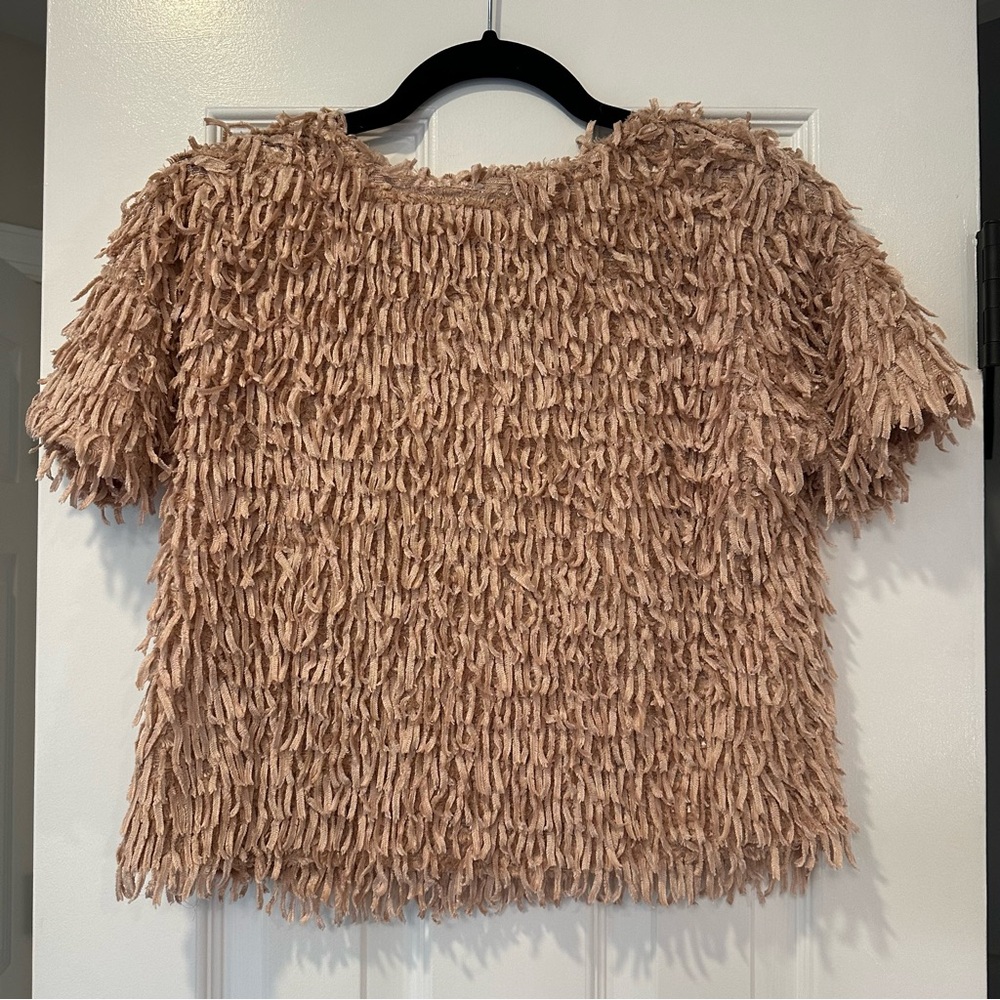 Zara kids collection top blouse feather fringe pink mauve start rose size 10